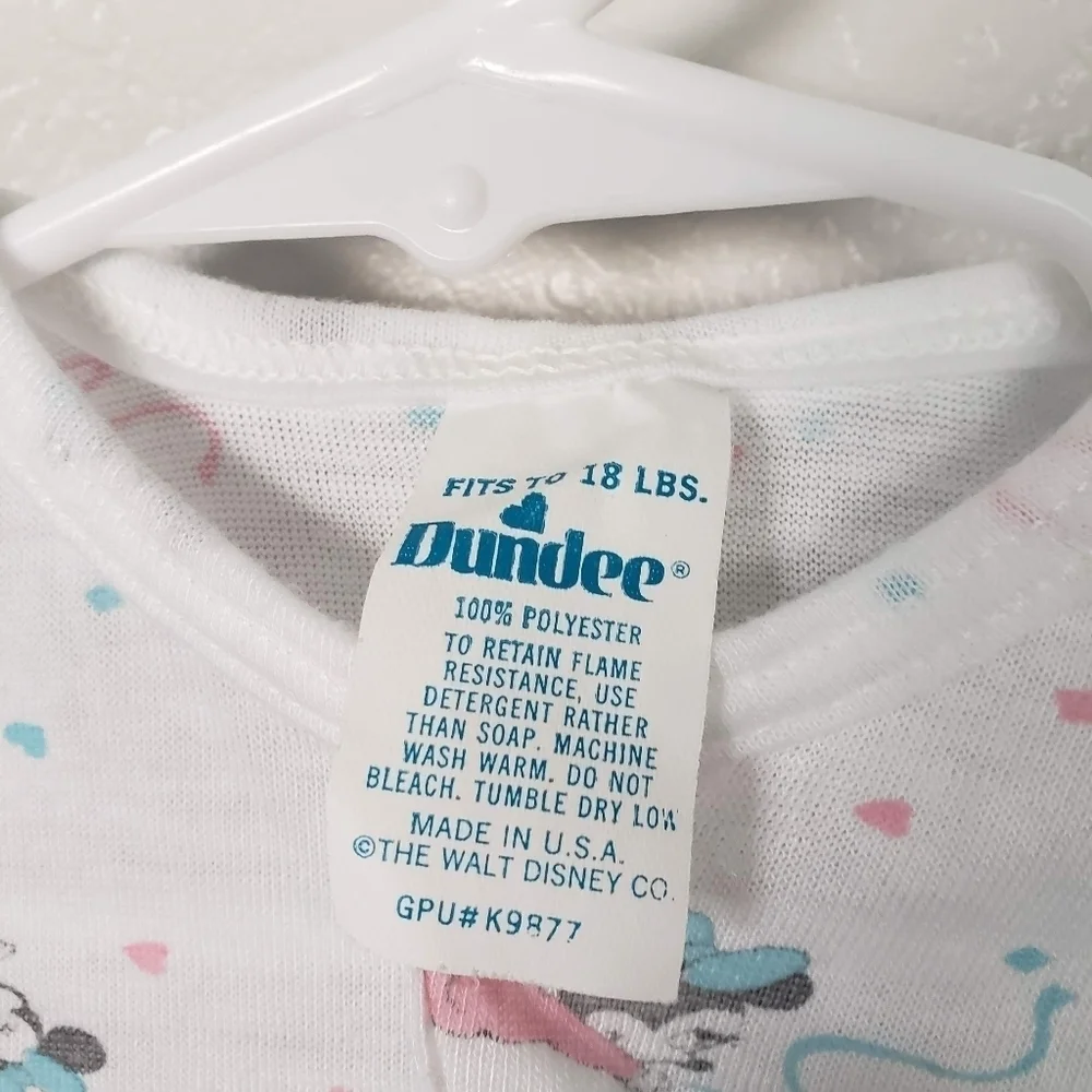 Dundee Vintage Baby One Size Sleep Sack Dress Nightgown White Minnie Mickey 90s